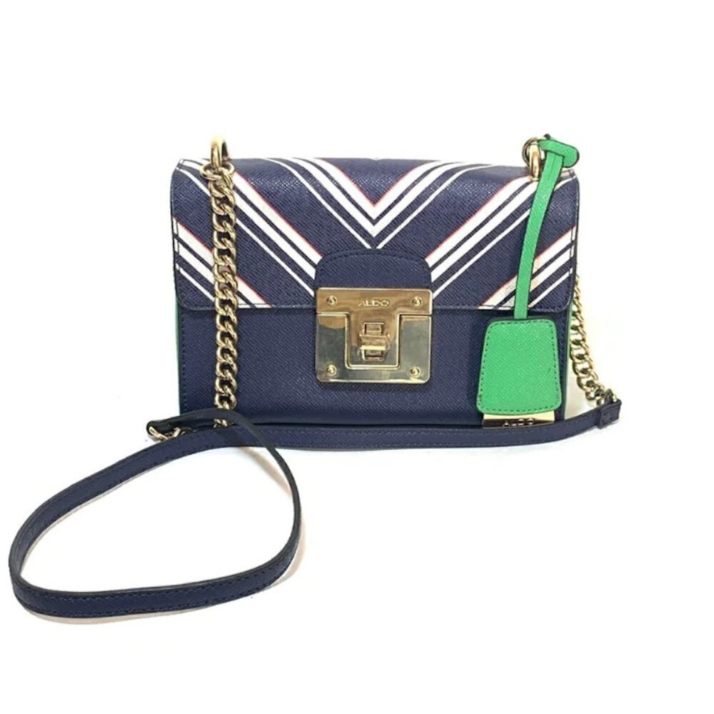 Aldo Navy/Green Colourblock Crossbody Chain Purse